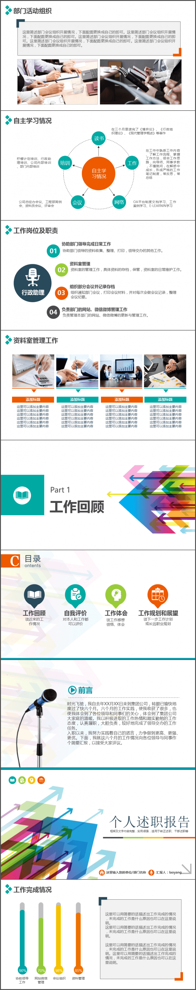 炫彩漂亮的动态个人述职报告ppt模板