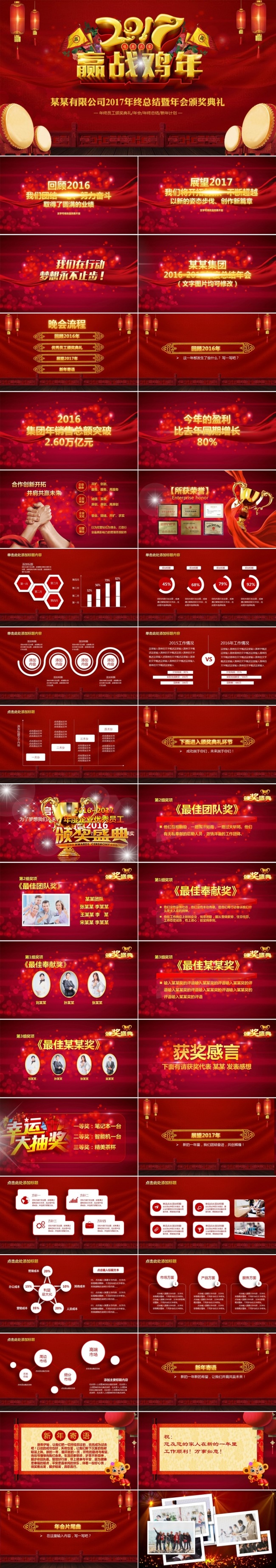2017红色大气赢战鸡年誓师大会颁奖典礼ppt