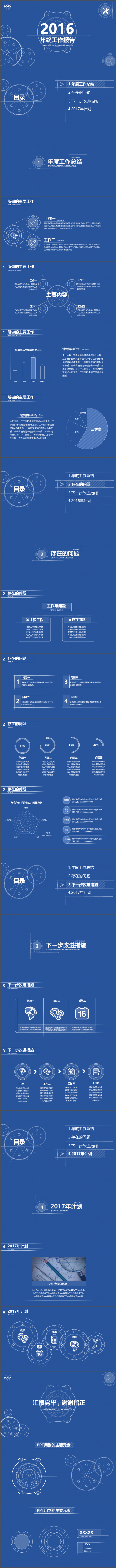 蓝色简洁直观的年终总结ppt模板