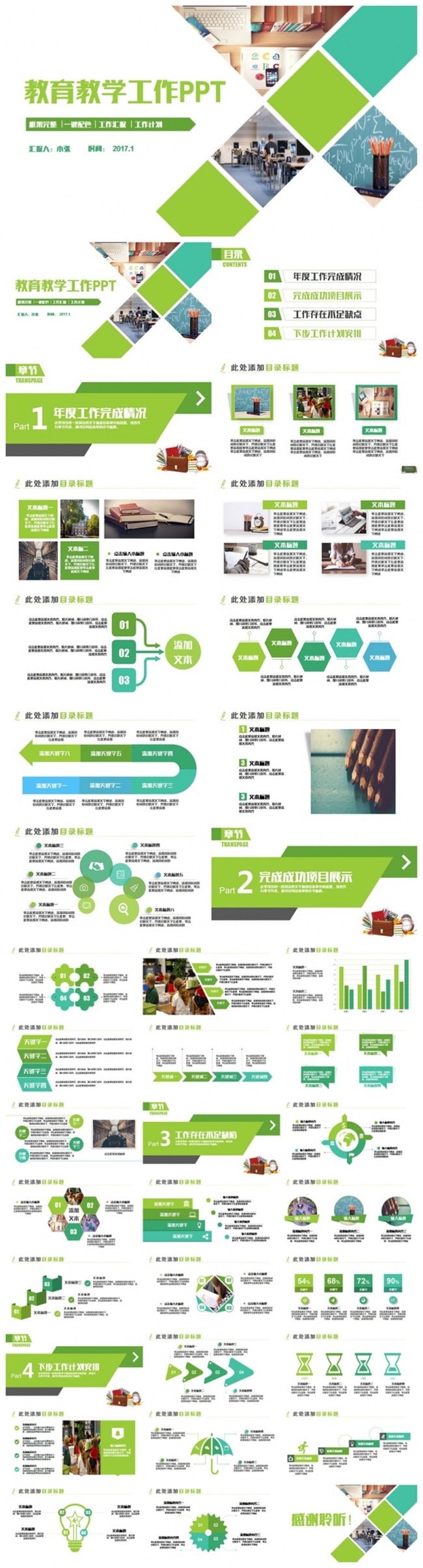 清新学校工作汇报教师工作总结教育教学PPT