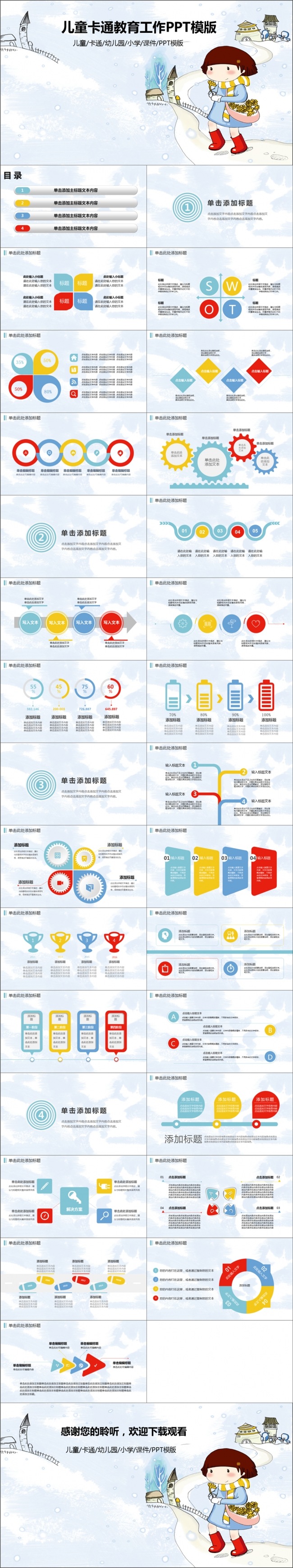 儿童卡通教育工作PPT模版