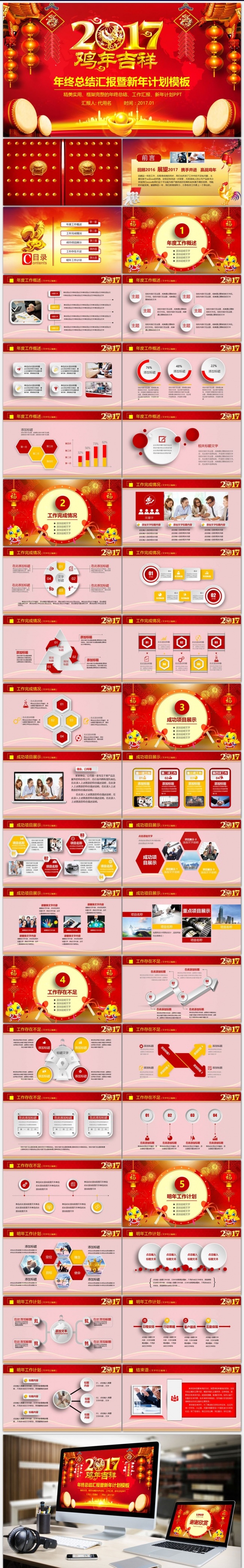开门红2017年工作总结计划年会PPT