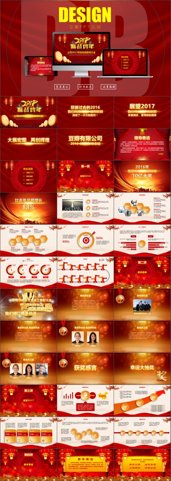 2017鸡年企业颁奖年会誓师大会/年终总结工作总结ppt