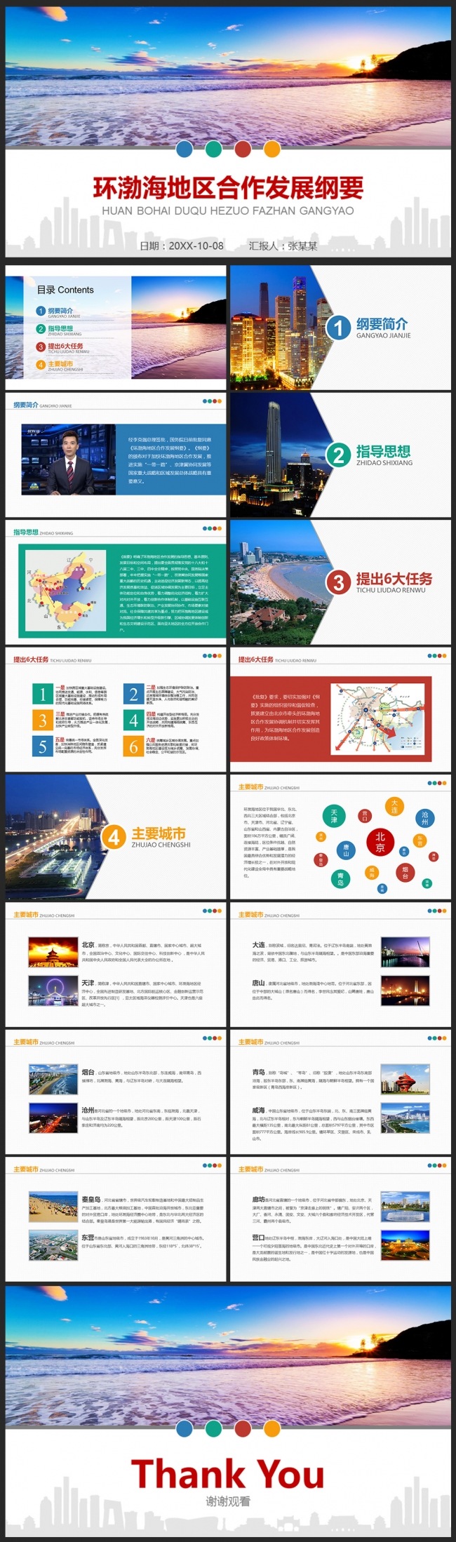 渤海经济圈简介绍PPT模板环渤海地区发展纲要材料资料素材下载