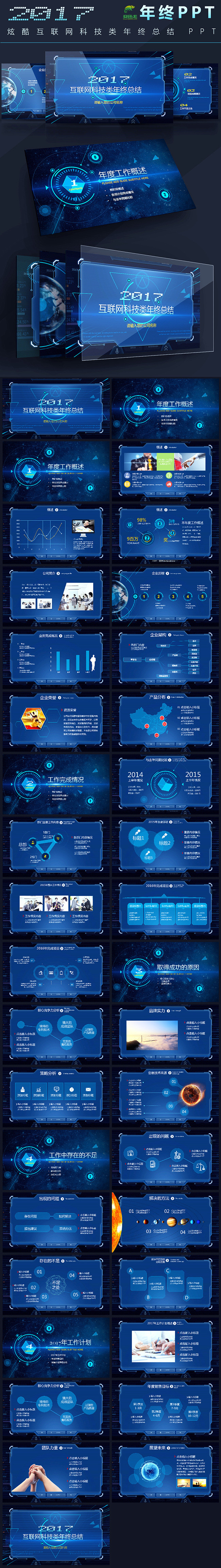 2017互联网科技公司年终工作总结计划PPT模板下载