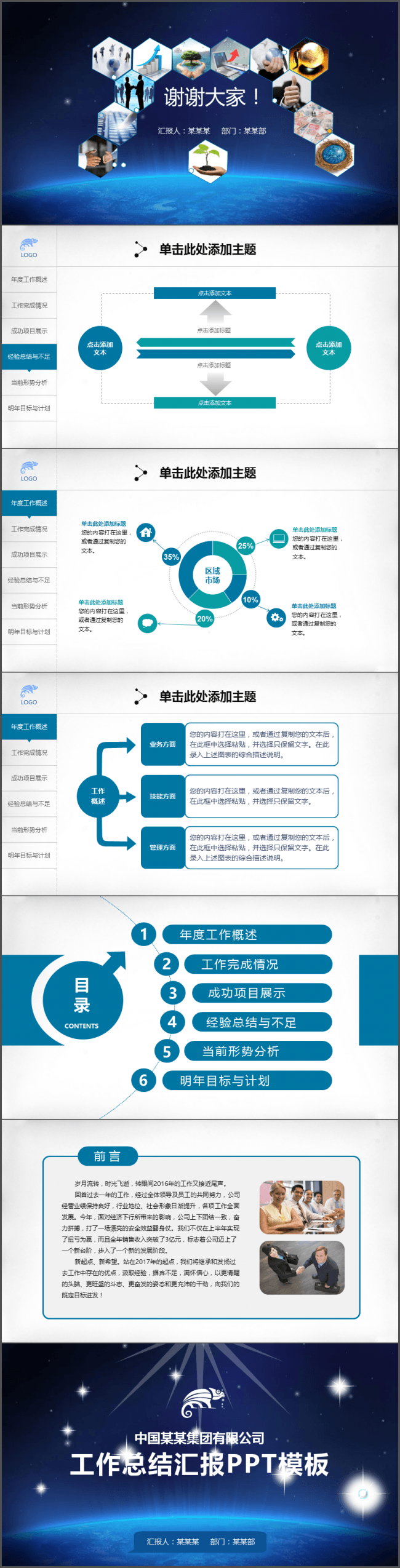 蓝色动态商务工作总结汇报ppt模板