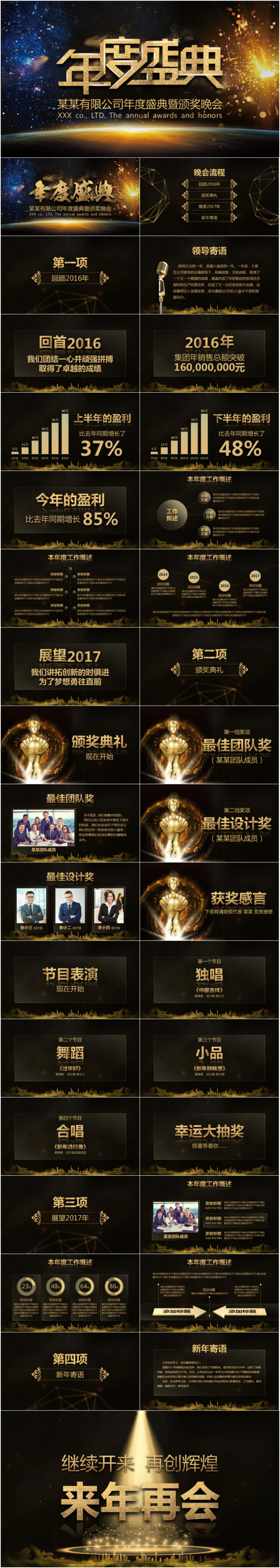 【大东】大气金色创意年度盛典颁奖晚会ppt模板