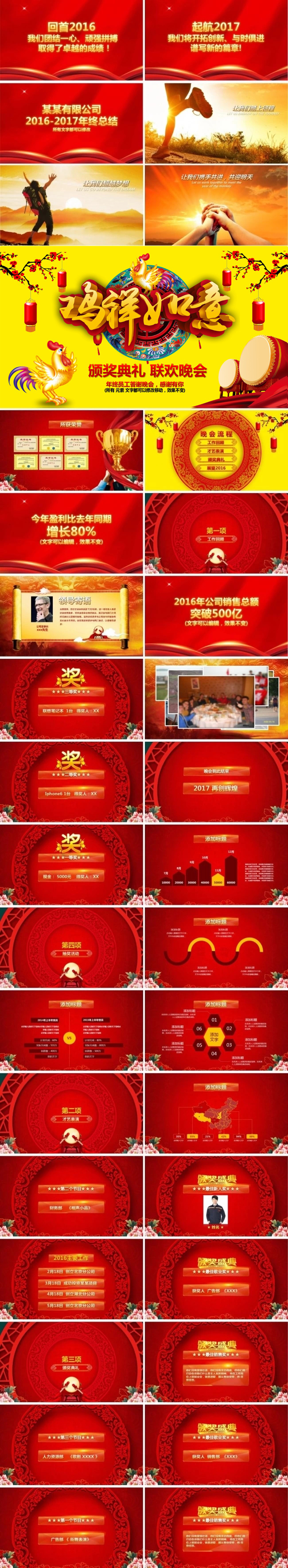 鸡年吉祥年终总结PPT模板