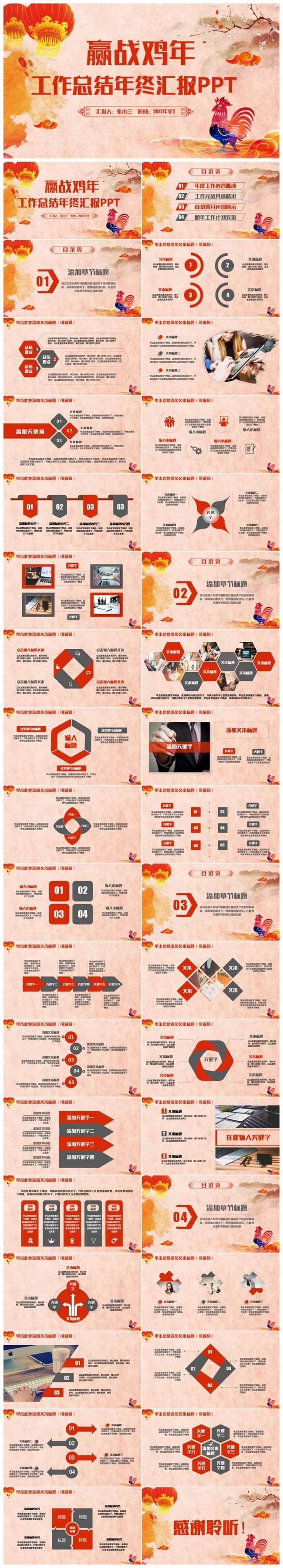 精美中国风鸡年总结2017工作计划年终汇报PPT