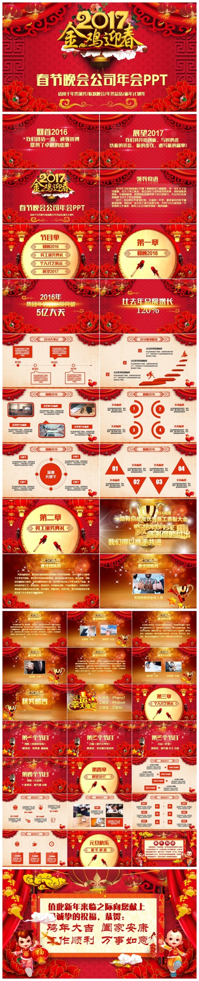 【金鸡迎春】精美春节晚会年会颁奖典礼2017工作计划PPT