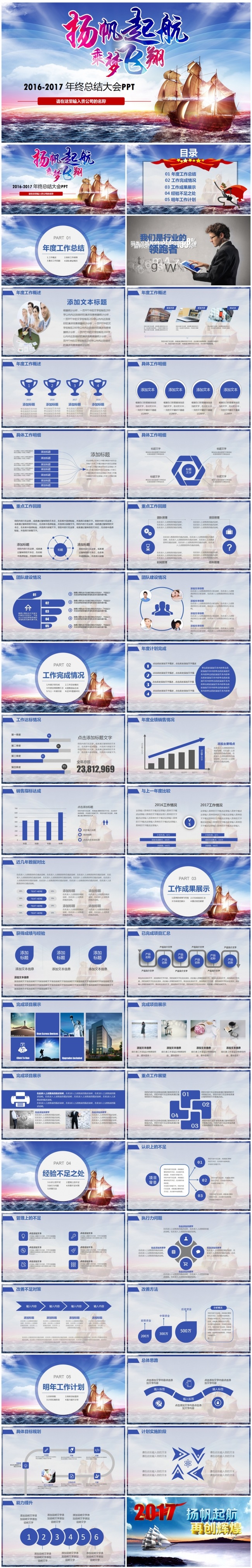 扬帆起航震撼大气年会开场工作总结公司简介产品推广PPT模板