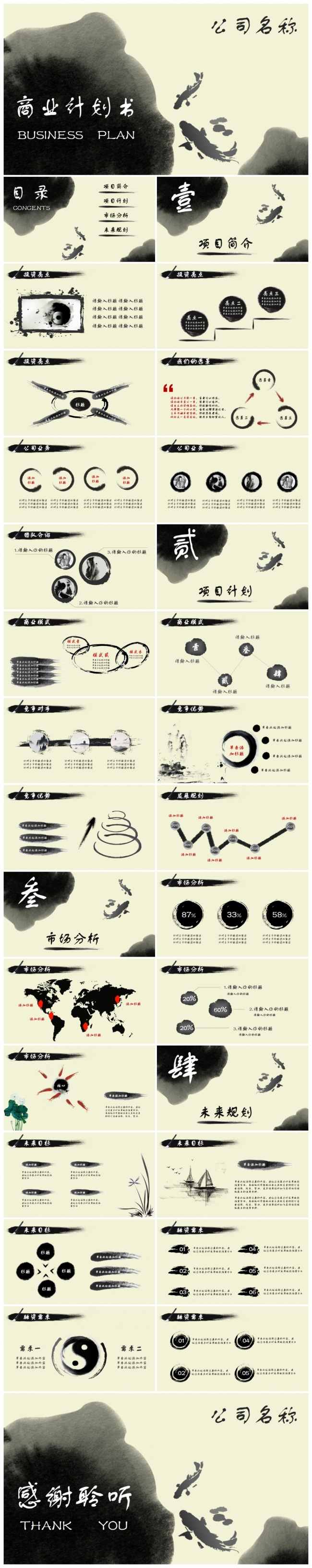 水墨中国风古香古色商业融资计划书PPT