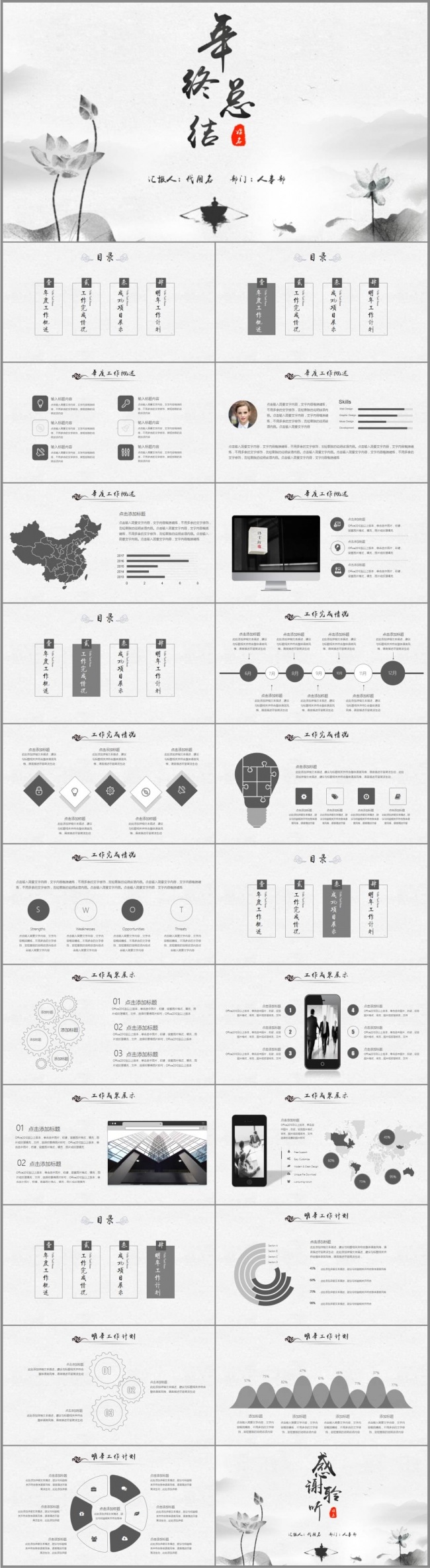 水墨古典中国风年终总结述职报告PPT