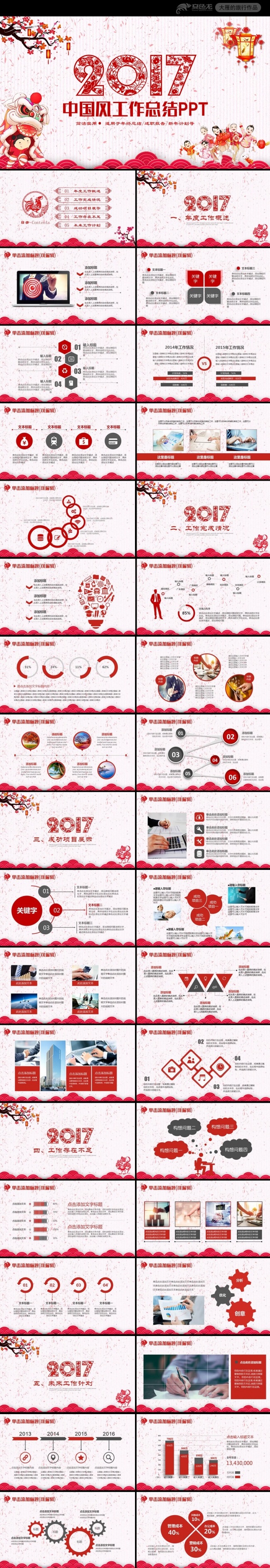 唯美鸡年2017工作计划年终总结PPT模板