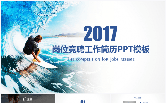 【境海】冲浪诱惑2017岗位竞聘述职报告工作简历PPT模板缩略图