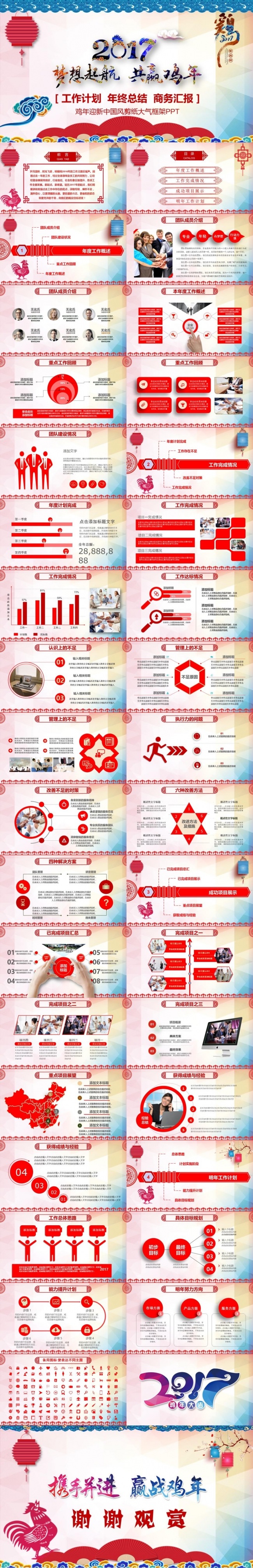 【精品推荐】唯美鸡年2017工作计划年终总结PPT模板