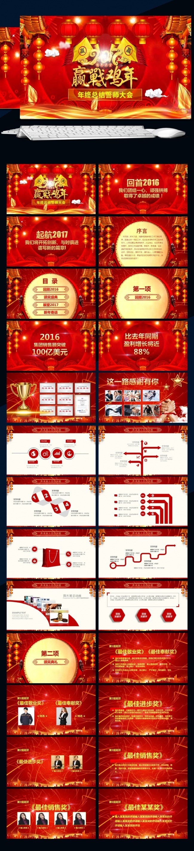 2017鸡年新年总结誓师大会颁奖典礼年会PPT模版
