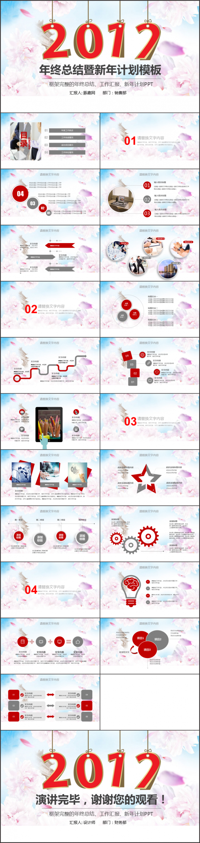 红色年终总结工作计划PPT模版