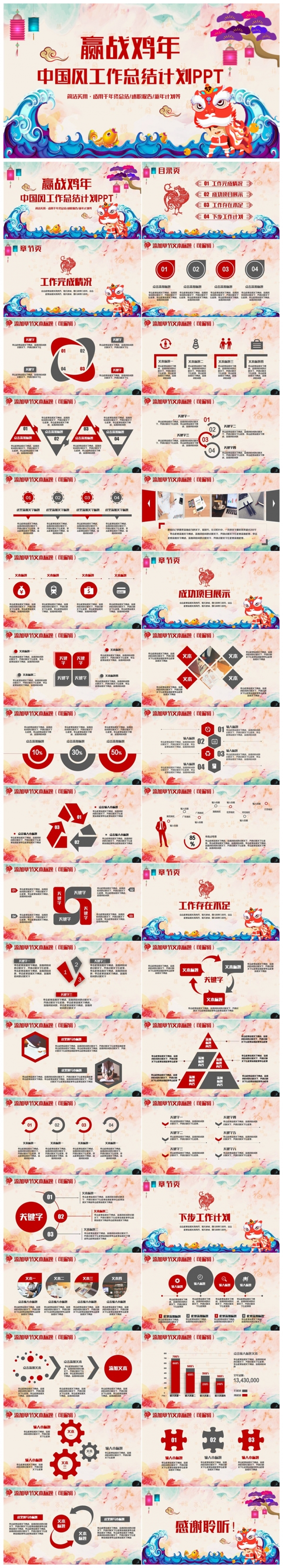 高品质中国风鸡年总结年终汇报2017工作计划PPT