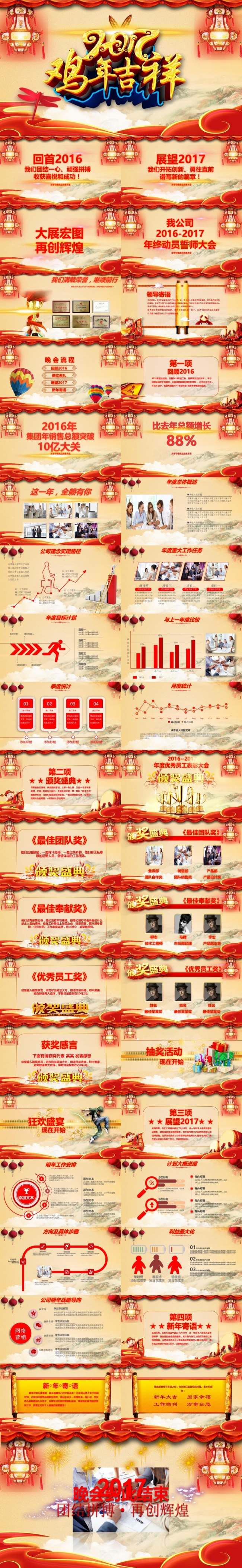 金色喜庆春节晚会公司年会颁奖典礼2018工作计划PPT