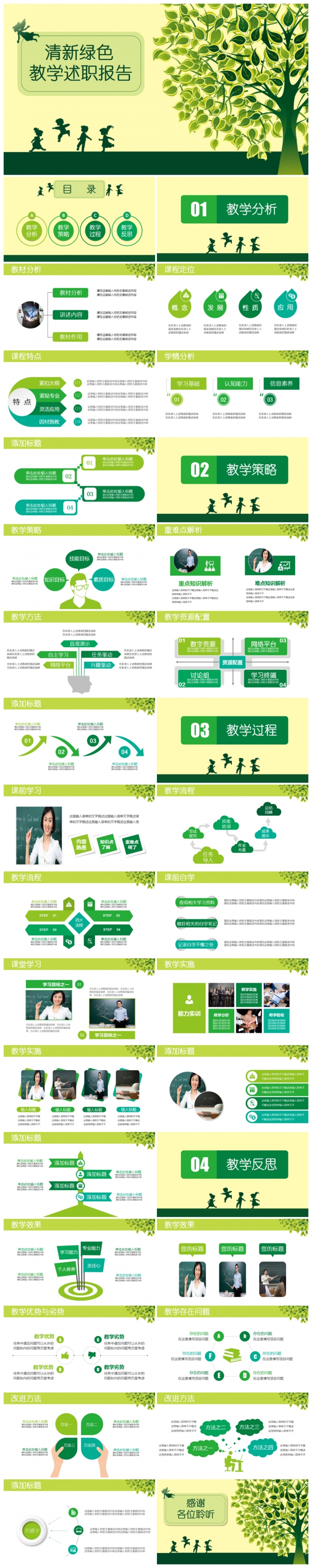 绿色清新教育教学培训述职报告PPT