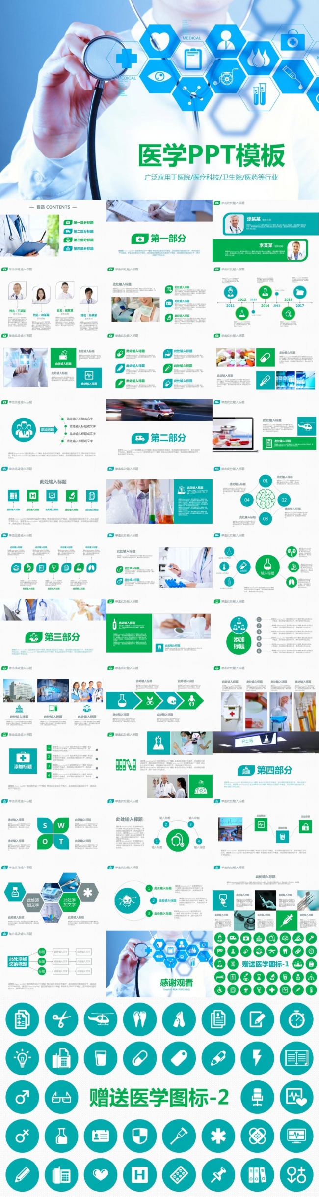 医学研究医药报告医疗科技医院病例展示医学论文答辩PPT模板