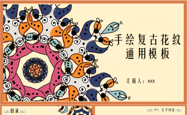手绘复古花纹通用PPT模板缩略图