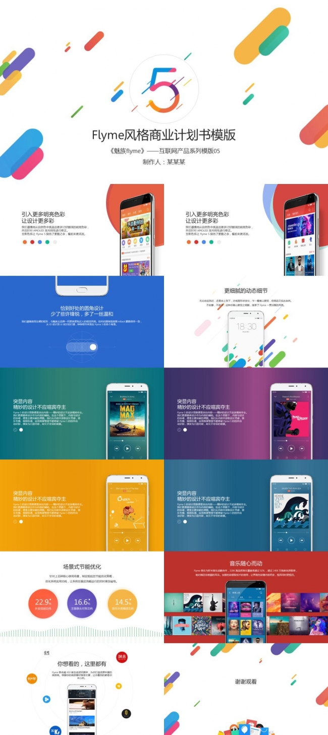 Flyme风格商业创业融资计划书互联网手机科技产品宣传PPT