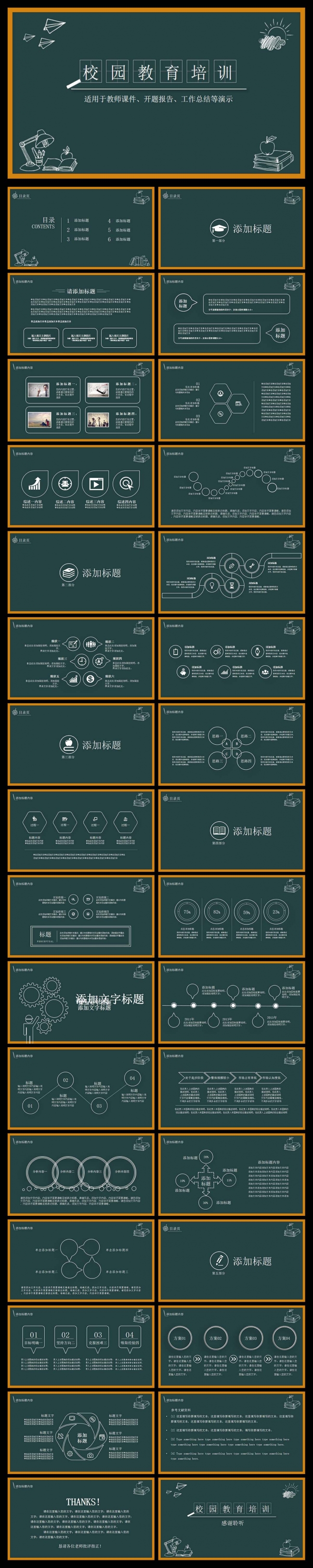 严谨的黑板报风格教师教育暨教学培训课件专用PPT模板