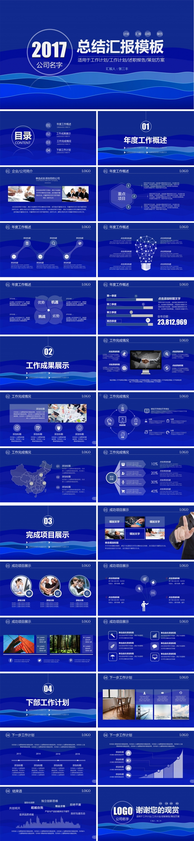 2017蓝色ios风创意互联网工作汇报总结ppt模板