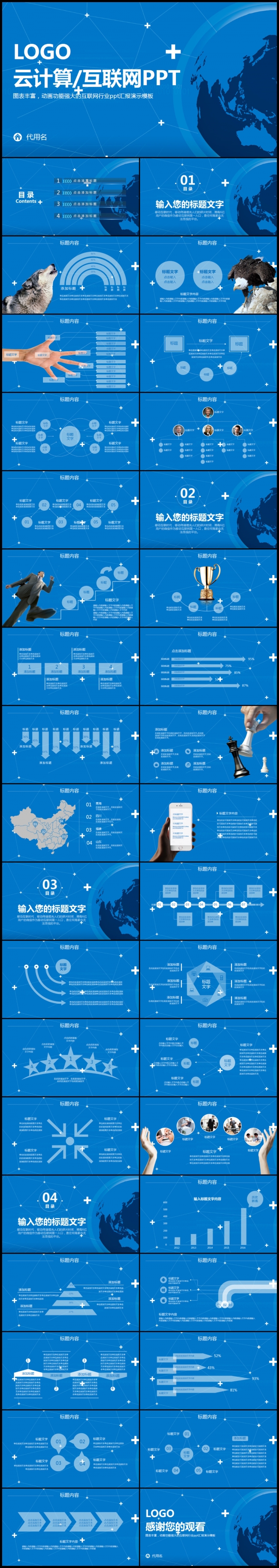 蓝色简约互联网科技创业融资计划书商业计划书招商项目展示PPT