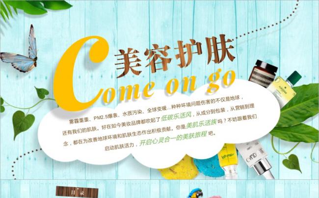 新乐活主义 淡蓝色清新淡雅化妆品美容护肤PPT模板缩略图
