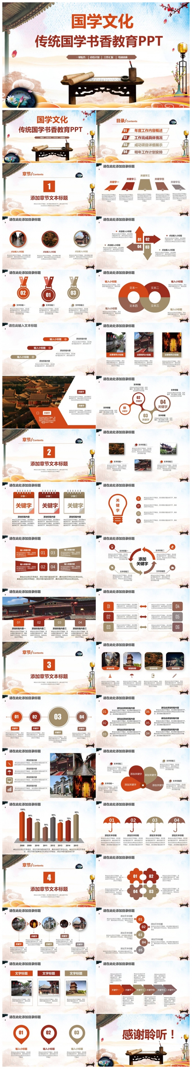 【国学】精美传统国学文化书香教育2017工作计划PPT