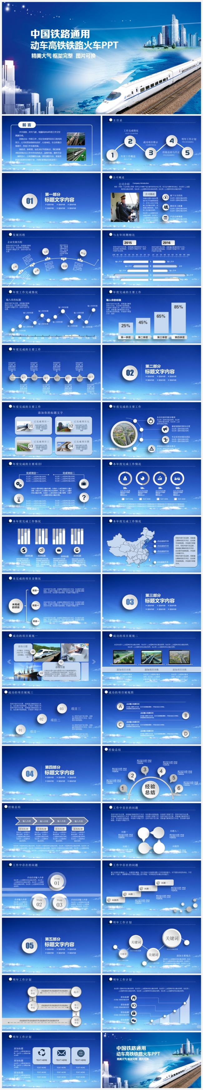 简洁动感动车高铁火车铁路局PPT