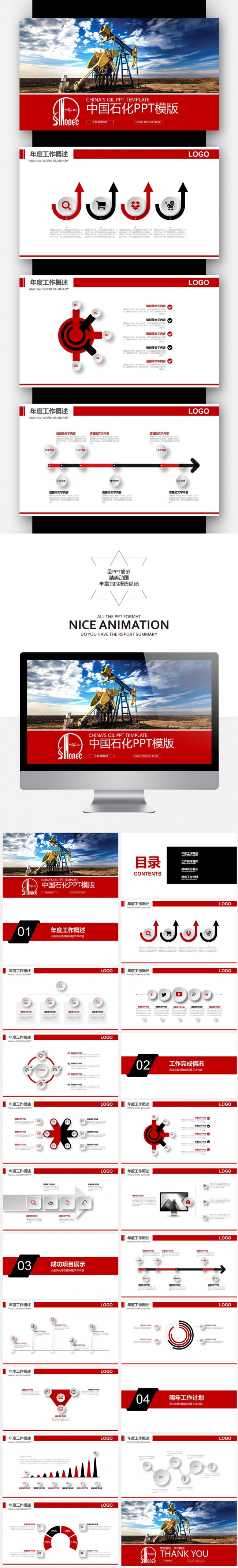中国石化 工作报告 钻井机 石油化工 能源开采PPT