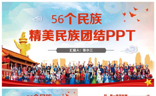 动感简洁民族团结构建和谐社会少数民族PPT缩略图