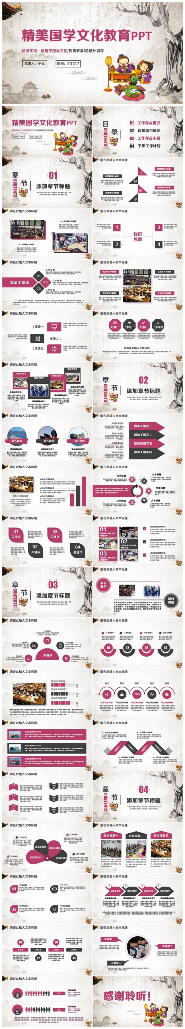 完整大气传统国学文化道德讲堂2017工作计划PPT