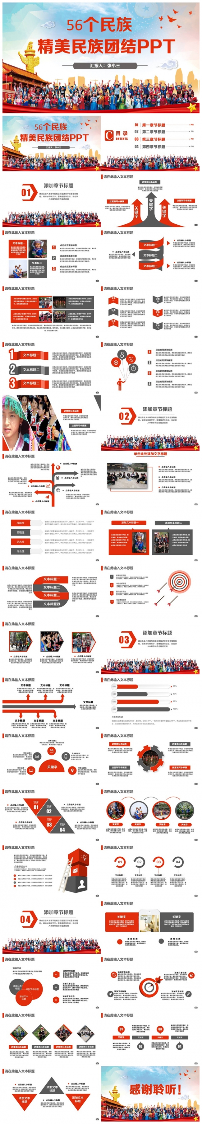 动感简洁民族团结构建和谐社会少数民族PPT