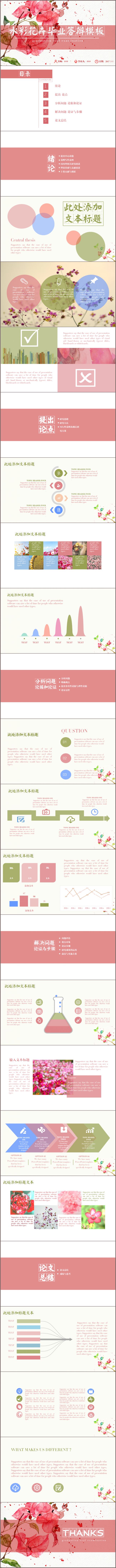 水彩花卉毕业答辩PPT模板