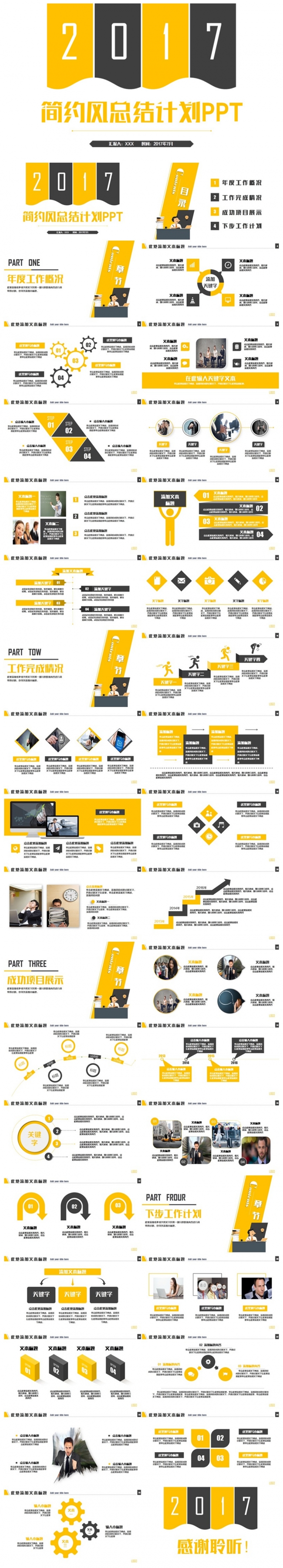 金色简约商务总结汇报述职2017工作计划PPT