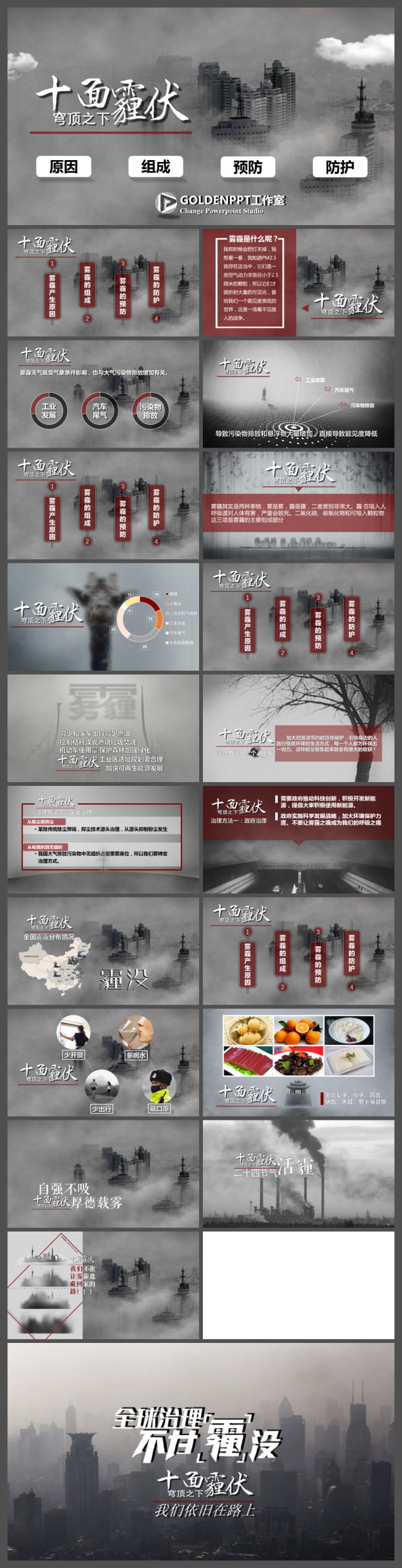 雾霾的认识与防护绿色环保主题ppt模板