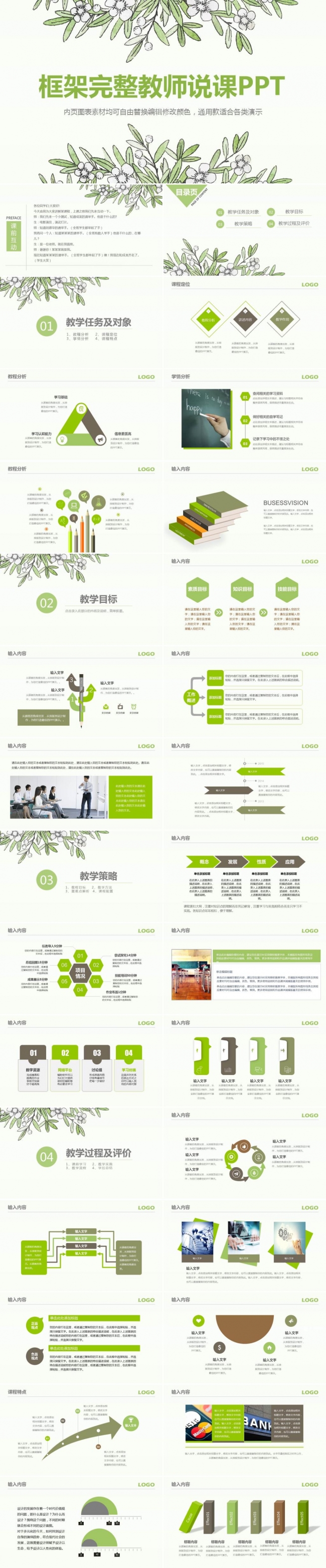 框架完整绿色清新教师说课教学设计公开课ppt课件 说课PPT
