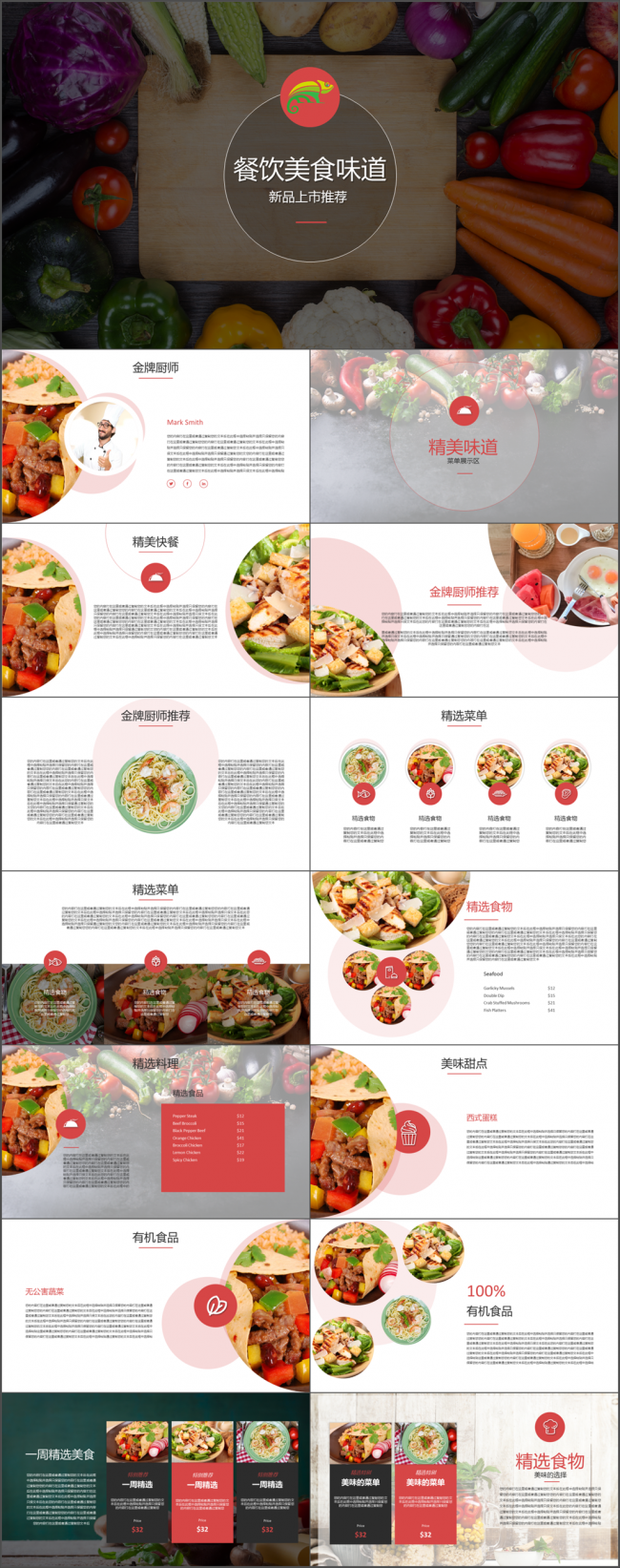 中西厅餐馆餐饮美食甜点推介动态PPT模版