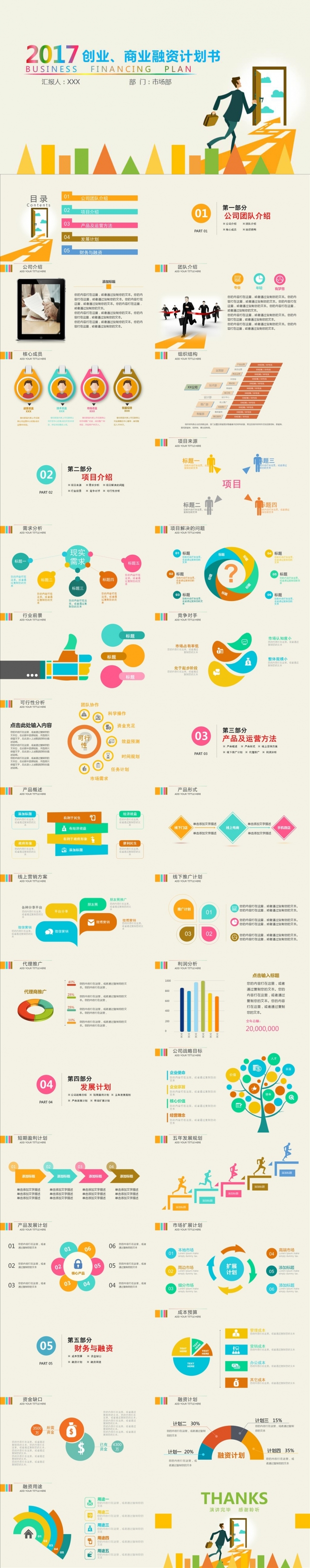 多彩清新创业融资计划书PPT模板