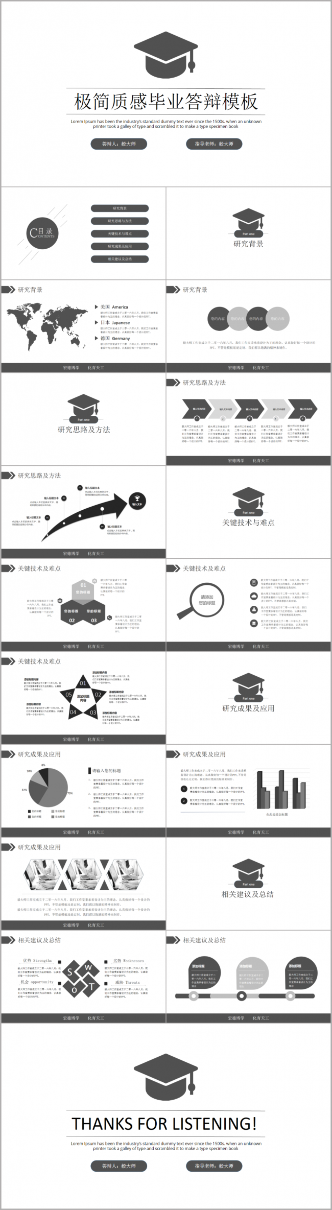 【毅大师工作室】极简质感毕业答辩PPT模板