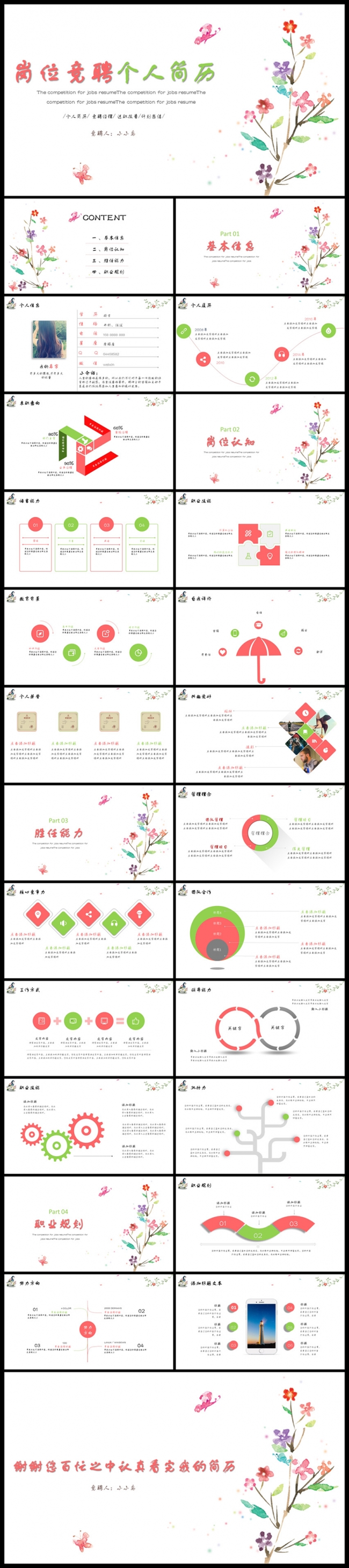 清新文艺个人简历竞聘报告PPT模板