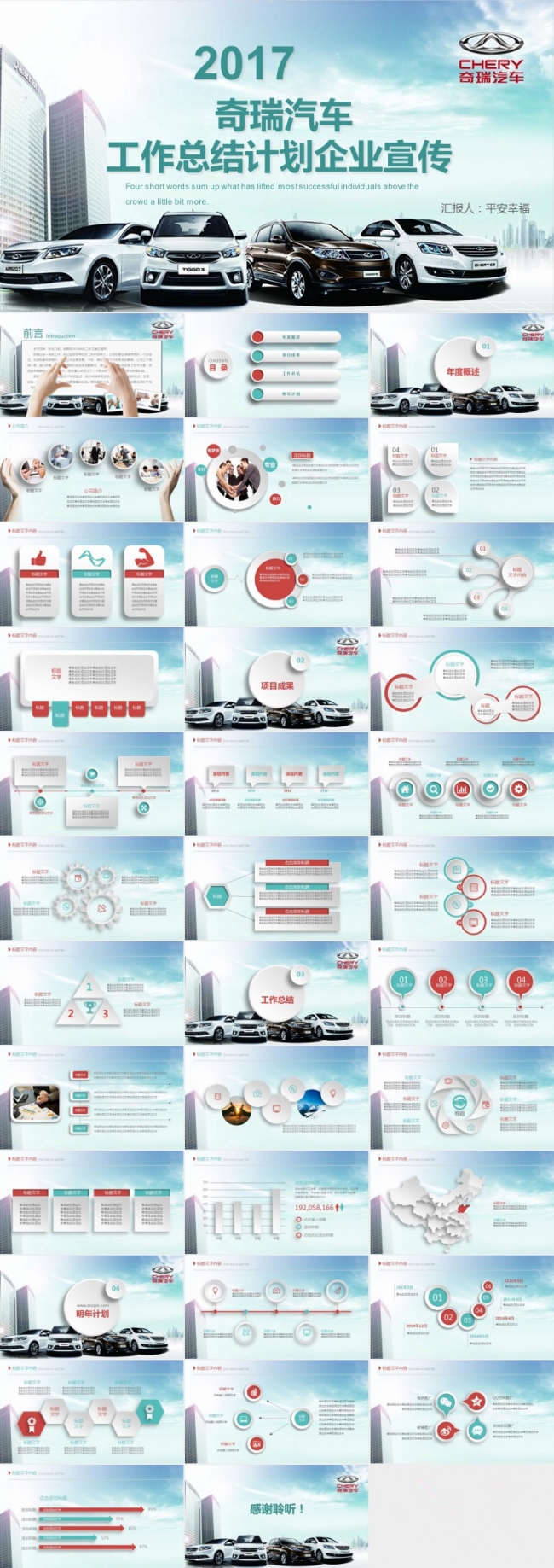 2017奇瑞 汽车行业年终总结工作计划PPT