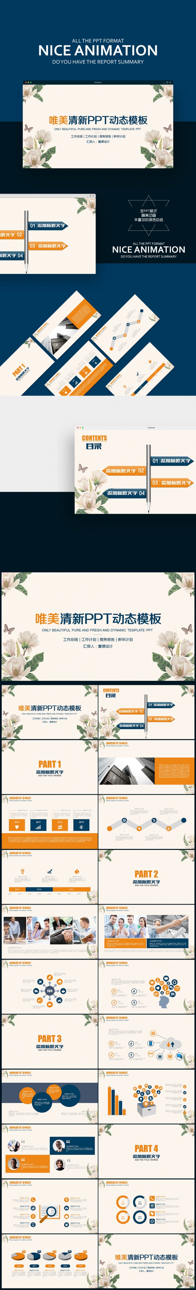 】唯美清新工作汇报、述职竞聘PPT动态模板