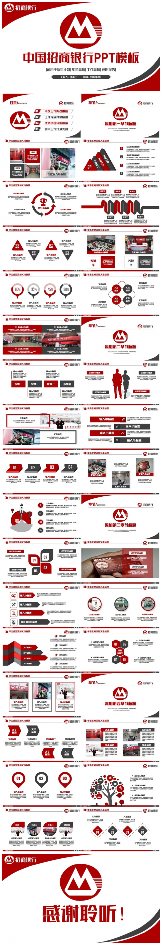 红色简洁完整中国招商银行工作PPT