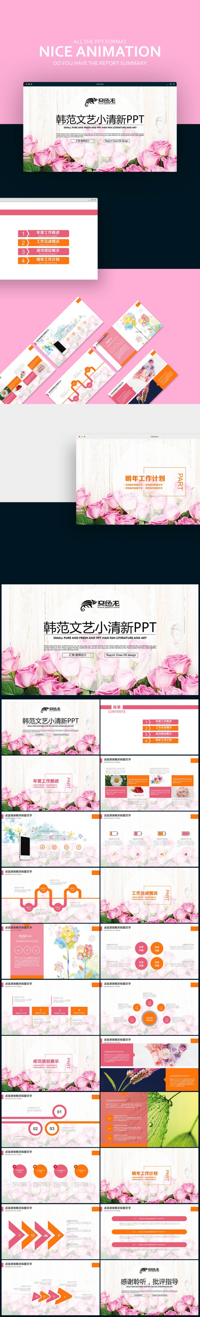 【壹德】韩范文艺小清新 淡雅鲜花 唯美梦幻工作计划总结ppt